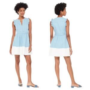 Kate Spade Dress Womens Size 10 Blue‎ White Dip Dye Denim Pockets Cotton Preppy